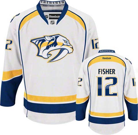 Branded Nashville Predators 12 Mike Fisher White NHL Hockey Jersey